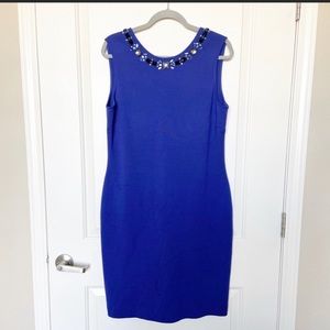 St John Cobalt Blue Midi Jewel Neckline Dress